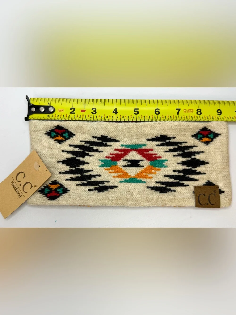 C.C Soft Stretch Winter Headband Ear Warmer Aztec Beige Southwestern Knit NWT